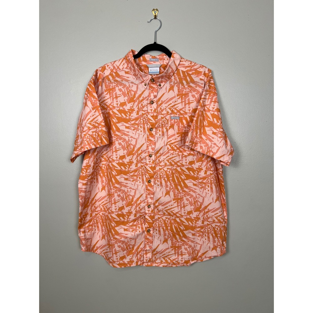 Columbia Mens XL Peach Orange Rapid Rivers print Short Sleeve Button Down Shirt